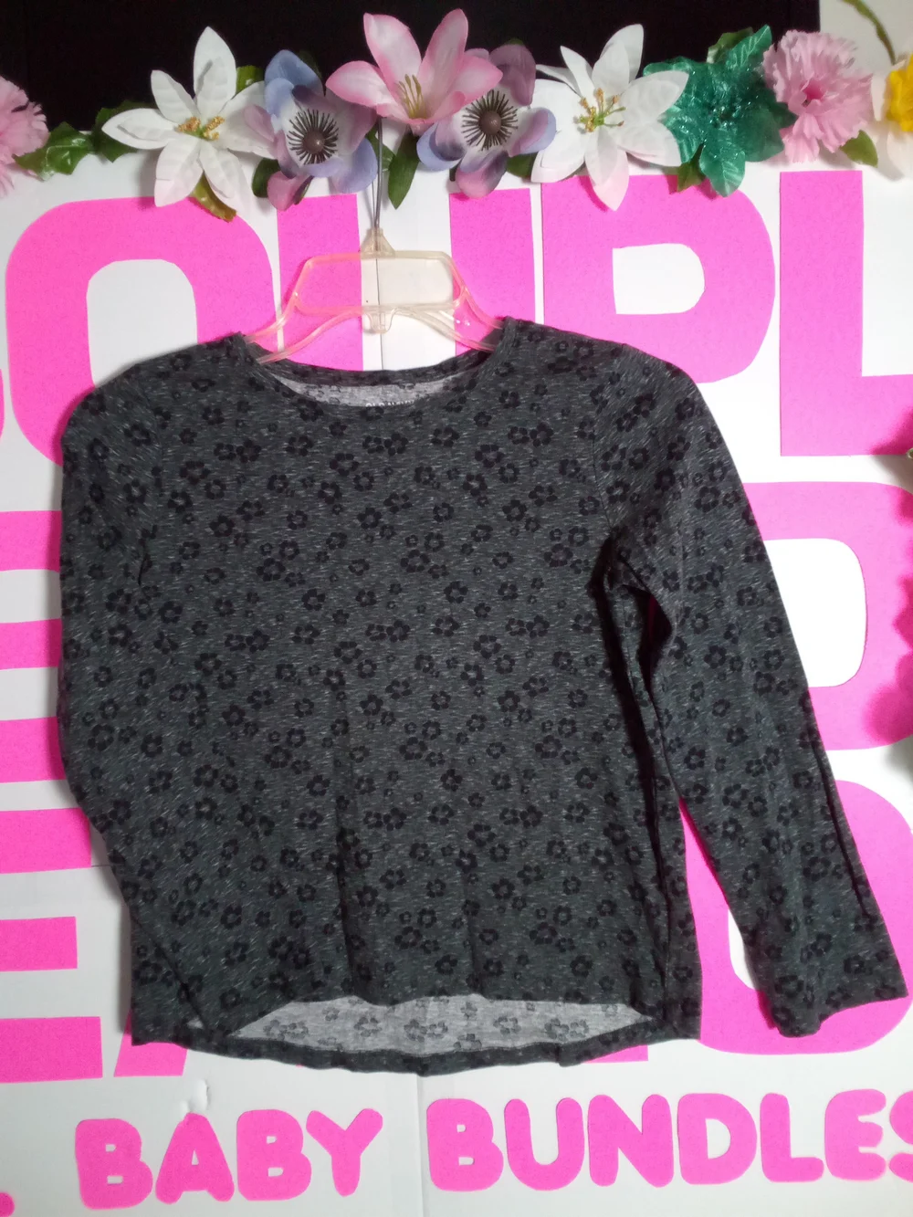 Old Navy Girls' Dark Gray Cheetah Print Long Sleeve Shirt